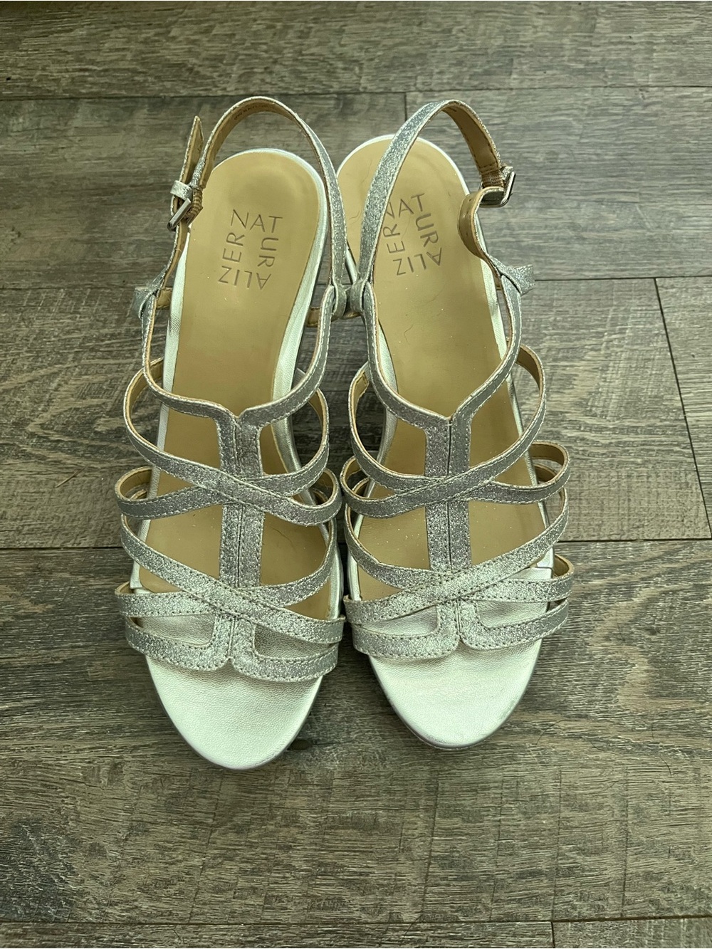 Naturalizer Glitter Strappy Slingback Heels in Silver